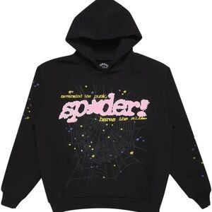 Black Graphic Hoodie with Spider Design